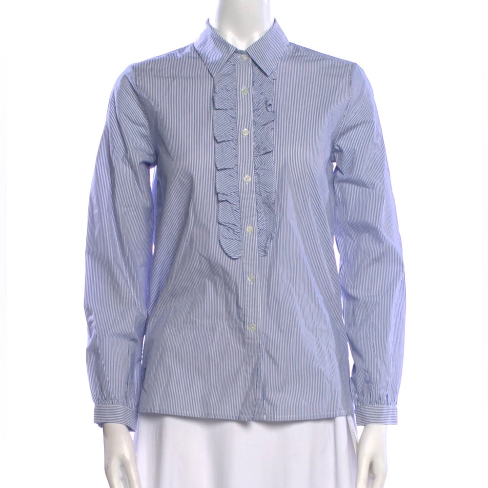 Nili Lotan ruffled trim striped button down size Small
